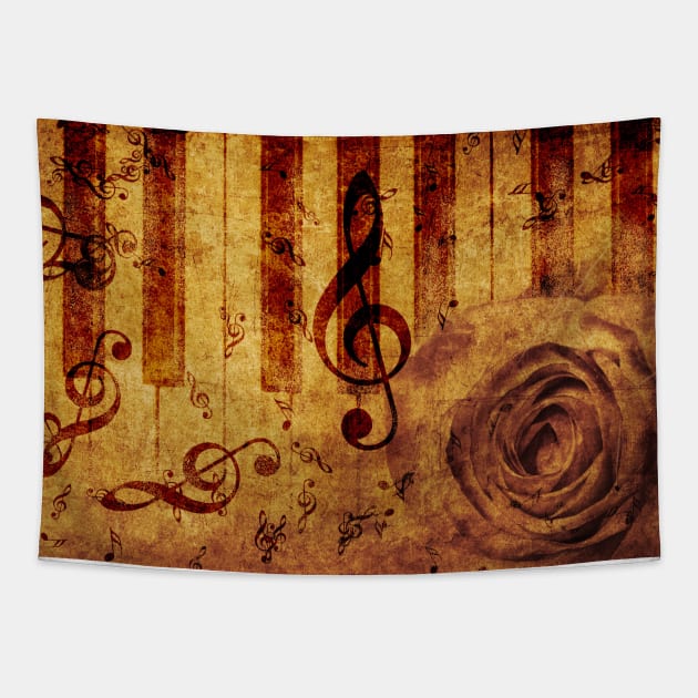 Piano with rose retro music art Tapestry by AnnArtshock