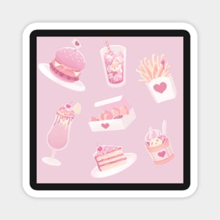 Pink Kawaii Fast Food Sticker Sheet for journaling Magnet