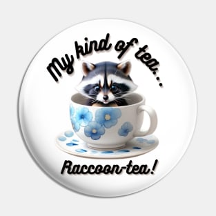 Cute Raccoon Blue Floral White Tea Cup And Saucer Pin