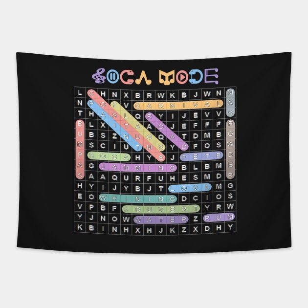 Soca Music Culture Word Search Puzzle | White Print Tapestry by Soca-Mode