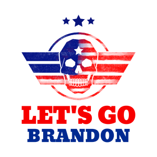 Lets Go Brandon USA Skull Flag Distressed T-Shirt