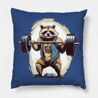 raccoon lifting weight Pillow