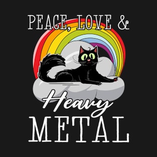 Peace Love & Heavy Metal Cat Kids Punk Band Metal Rainbow T-Shirt