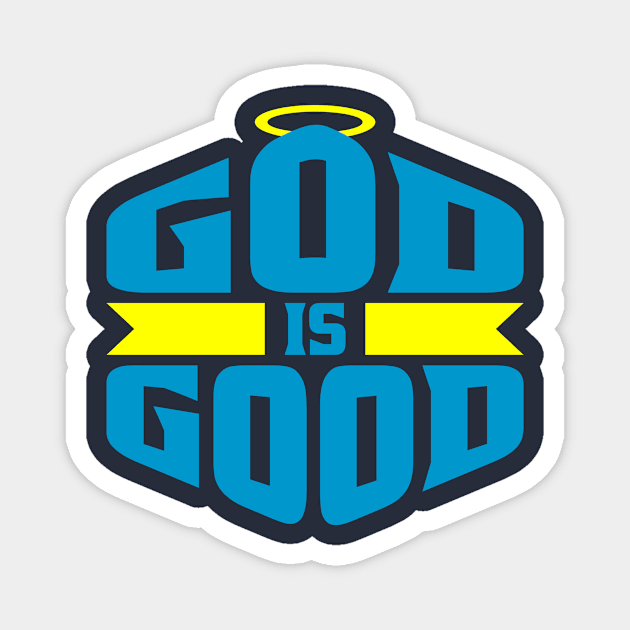 God is Good Blue and Yellow Halo Christian Magnet by teevisionshop