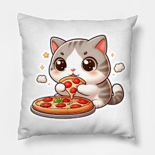 cute cat fat eat pizza slice cartoon illustration Pillow