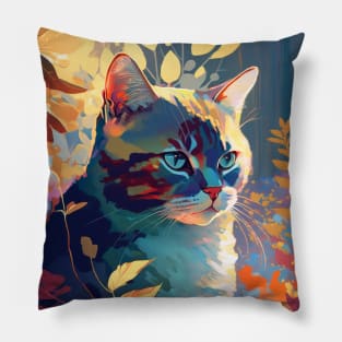 Cat Animal Portrait Painting Wildlife Outdoors Adventure Pillow