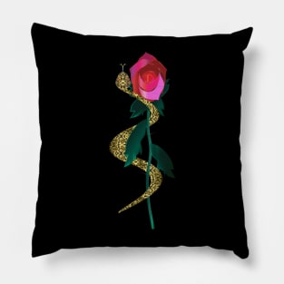 Yellow Black Serpent with Red Rose Pillow