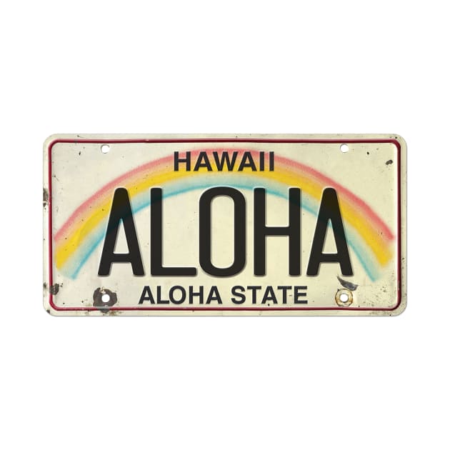 Aloha Vintage Hawaii License Plate by HaleiwaNorthShoreSign