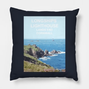 Longships Lighthouse Lands End Cornwall. Cornish gift. Travel poster Pillow
