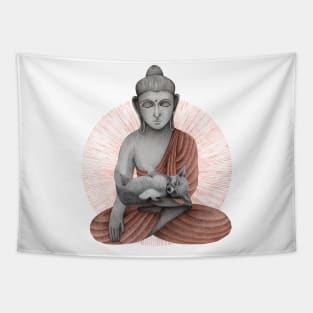 red Buddha with puppy Tapestry