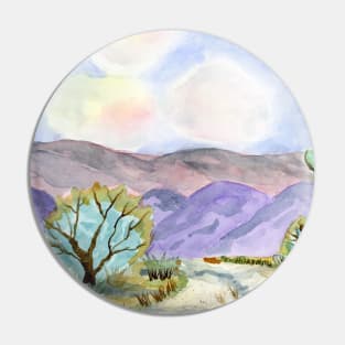 Desert Mountains. Watercolor Painting Pin