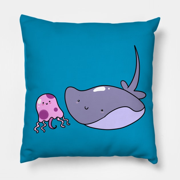 Stingray and Pink Jellyfish Pillow by saradaboru