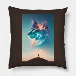 Galaxy Cat Double Exposure - Modern Digital Art Pillow