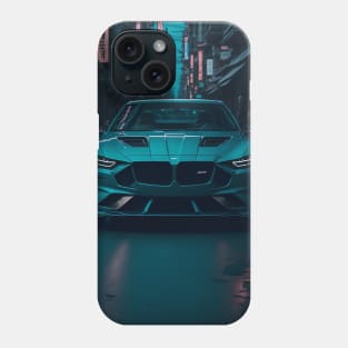 Dark Teal Sports Car in Japanese Neon City Phone Case