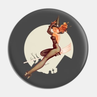 Pin up Girl Witch Happy Halloween Retro Poster Pin