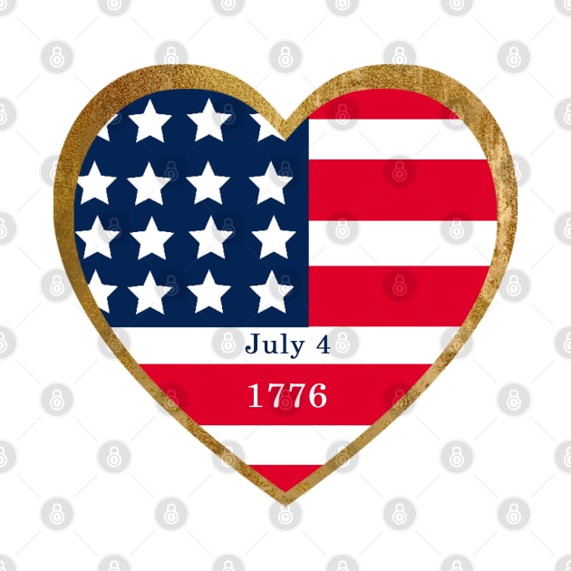 American Flag - Stars and Stripes red white blue in a gold heart  -  USA Independence Day by Star58