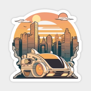 Futuristic Car Infront Of A Futuristic Mega City Magnet