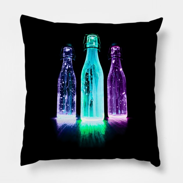 Neon Alcohol Bottle Art Pillow by enchantingants