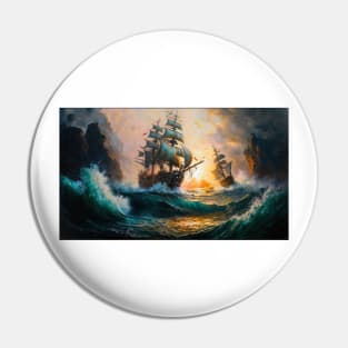 Naval Battle Between Pirate Sailing Ships, Caribbean Seascape #5 Pin