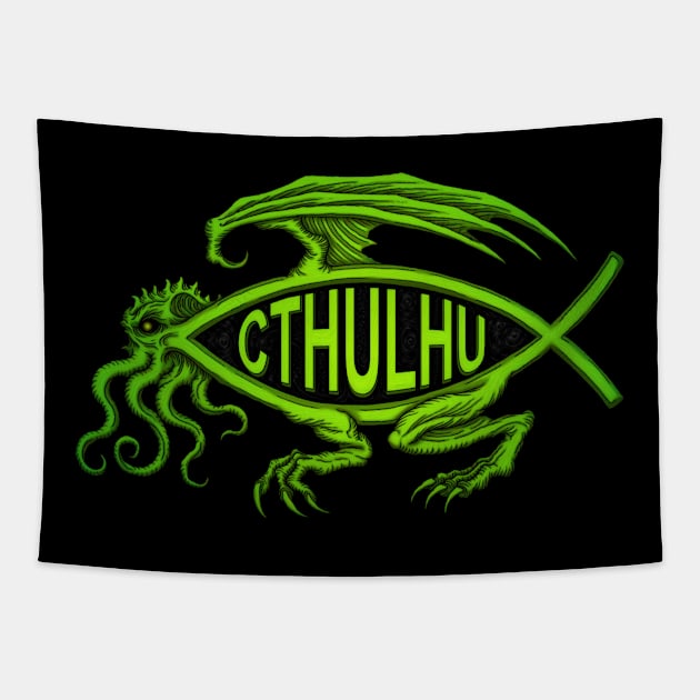 Cthulhu Fish - Azhmodai 2020 Tapestry by azhmodai