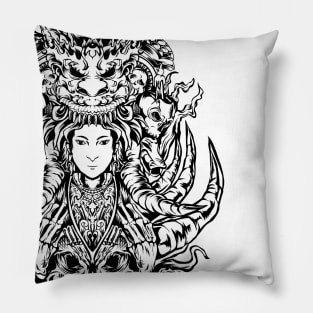 dragon skull with woman tattoos Pillow