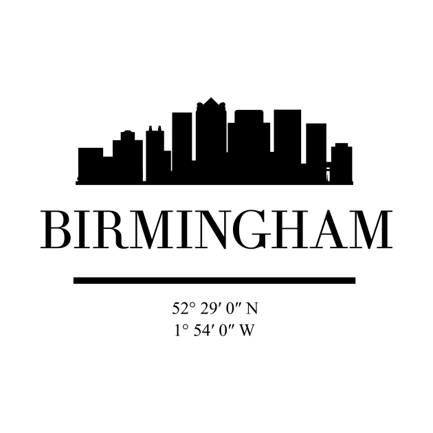 BIRMINGHAM ENGLAND BLACK SILHOUETTE SKYLINE ART by deificusArt