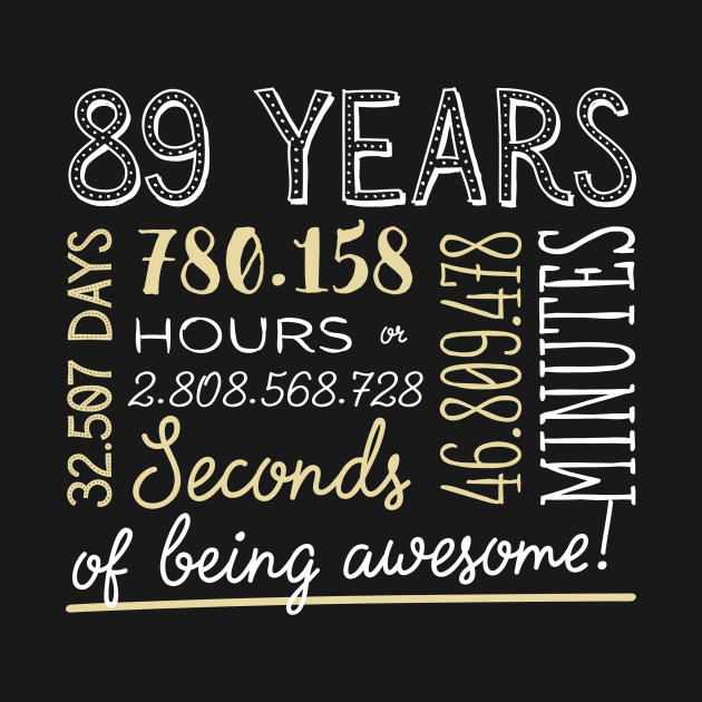 89th Birthday Gifts - 89 Years of being Awesome in Hours & Seconds by BetterManufaktur