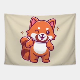 Cute Red Panda With Ok Sign Hand Cartoon Tapestry