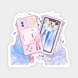 (No background) Girl holding cute phone cases! Magnet