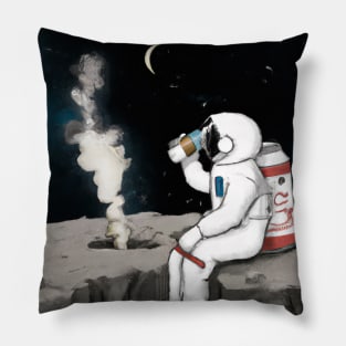 Astronaut Drinking on Moon Pillow