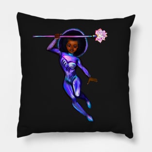 Black anime superhero girl from outer space with lights and smirk ! beautiful  black girl with Afro hair, brown eyes, Cherry pink lips and dark brown skin. Hair love ! Pillow