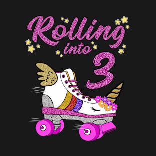 Rolling into 3rd Birthday Unicorn Roller Skate Party T-Shirt