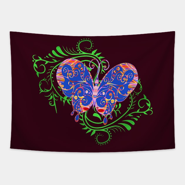 Decorative Blue Butterfly Silhouette Art Tapestry by Mazz M