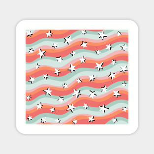 Stars and Stripes Teal and Orange Fun Colourful Pattern Magnet