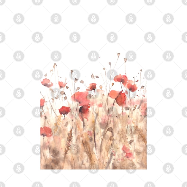 Watercolor poppies field by InnaPatiutko