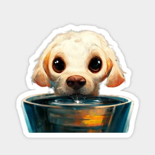 Angelic Puppy Drinking Water from a Bowl Magnet