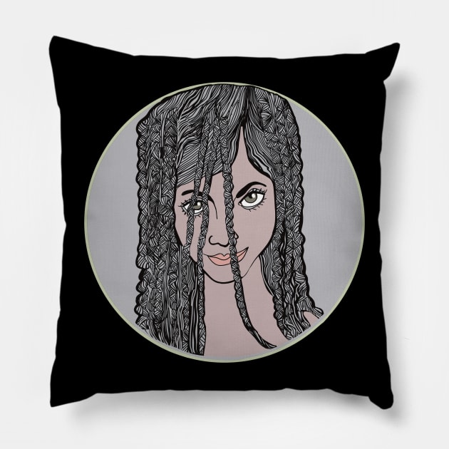 Braids Girl Pillow by Janpaints