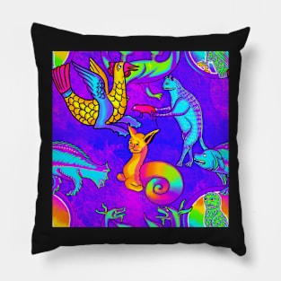 Weird Trippy 90's Medieval Frank Style Art Blue Pillow