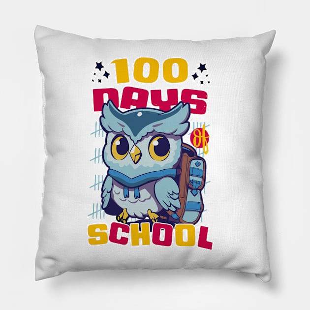 100 days of school featuring a Cute owl with a bagpack #1 Pillow by XYDstore