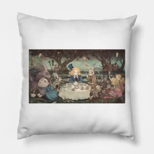 Alice in Wonderland. "Tea Party with the Mad Hatter and the Cheshire Cat" Pillow