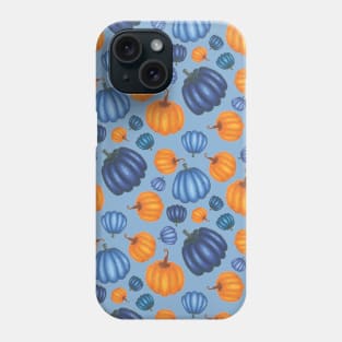 Pretty Orange & Blue Pumpkin Pattern on a Blue Background Phone Case