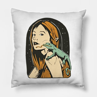 Iguana Girl Retro Iguana Lady Pillow