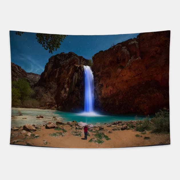 Havasu Falls light painting at night Tapestry by va103