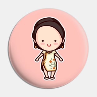 Cute Modern Chinese Woman Cartoon Character Pin