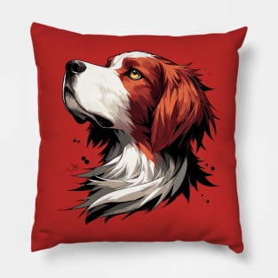 Stunning and Cool Irish Red and White Setter Monochrome and Gold Portrait for Father's Day Pillow