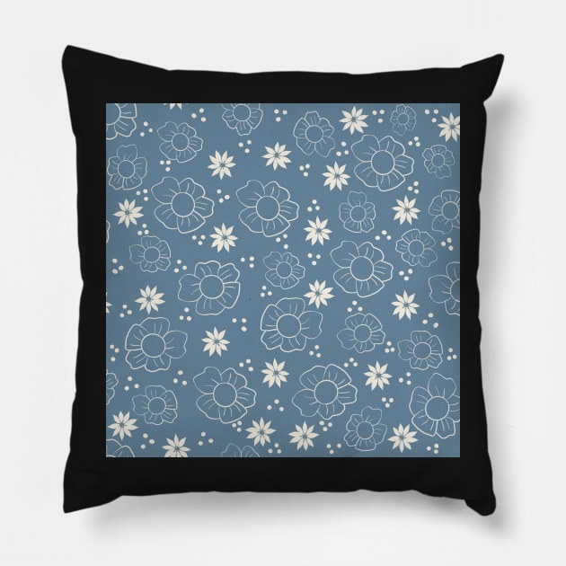 Botanical Blue and White Pattern Pillow by WalkSimplyArt