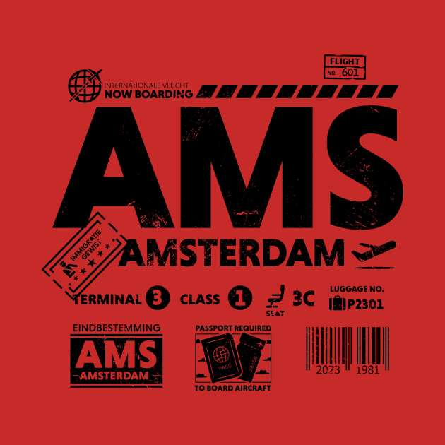 Vintage Amsterdam AMS Airport Code Travel Day Retro Travel Tag Oranje by Now Boarding