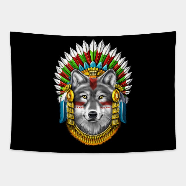 Wolf Aztec Warrior Tapestry by underheaven