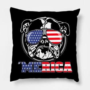 Merica English Bulldog American Flag sunglasses patriotic dog Pillow