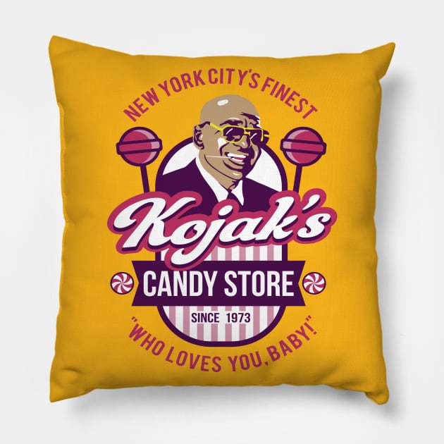 Kojak Candy Store Owner Pillow by Alema Art